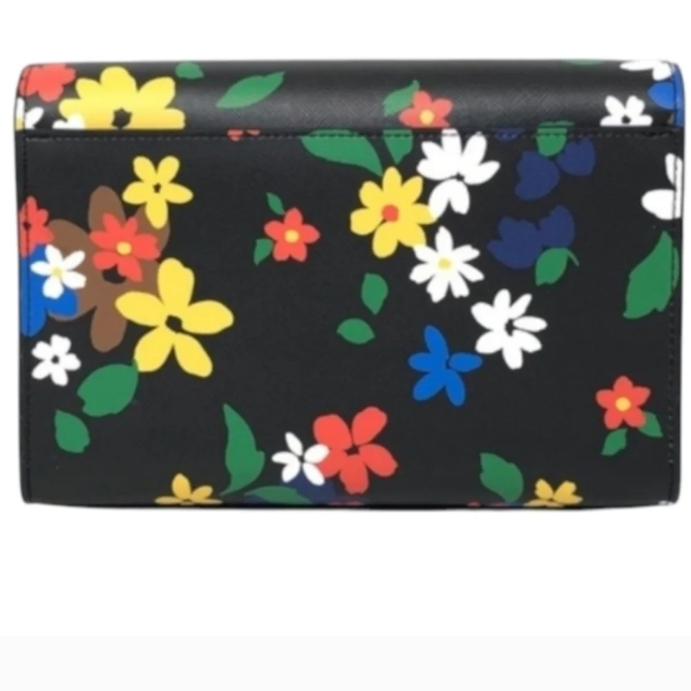 NEW Kate Spade New York Black Floral Staci Sailin Leather Medium Crossbody Bag